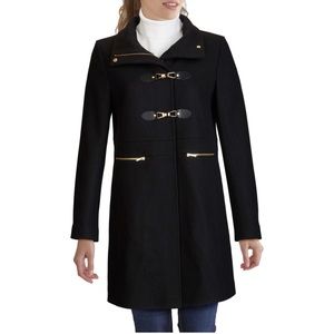 Cole Haan Military Toggle & Zipper Black Moto Cozy Twill Coat Jacket Size 6